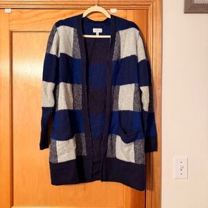 Lucky Brand Navy and Gray Checkered Cardigan